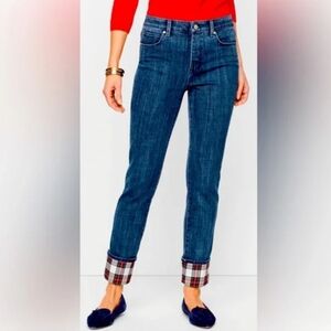 Talbots Womens Straight Leg Jeans Plaid Cuff 2